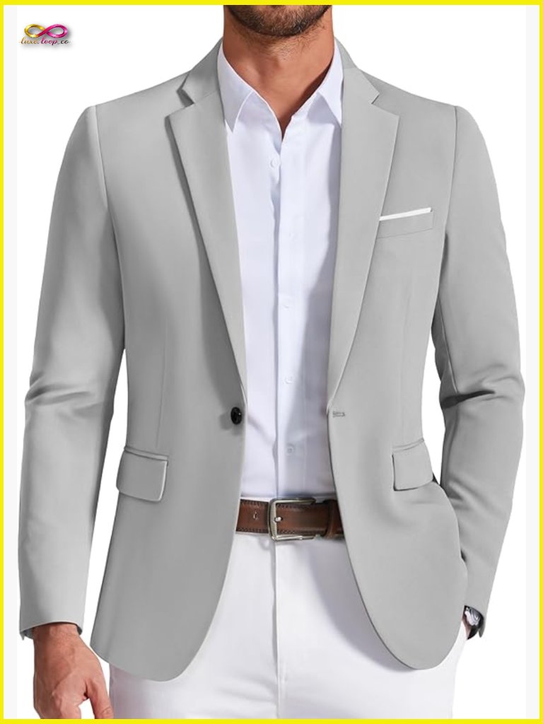 Lightweight Sport Coat Blazer Classic Fit One Button Casual Polyester Stretch